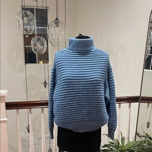 H&M Sky Blue Ribbed Turtleneck Sweater